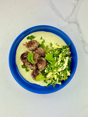 Zaatar meatballs w/ tahini mint sauce
