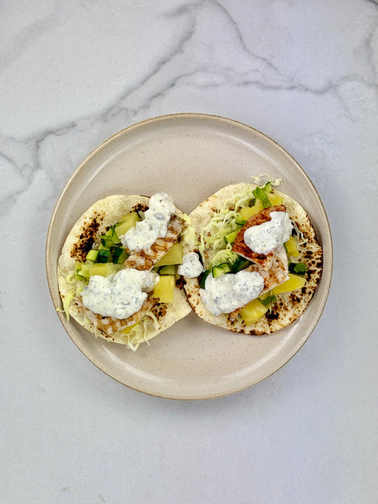 Fish Tacos w/ Cabbage & Pineapple Salsa