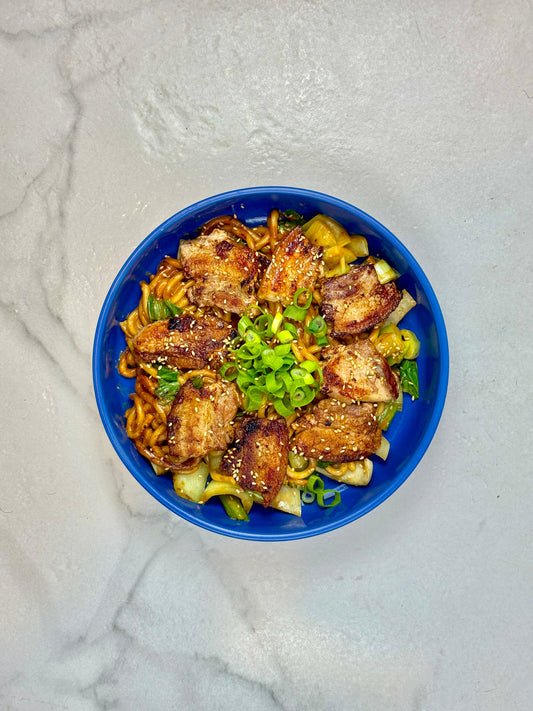 Pork belly sesame peanut noodles