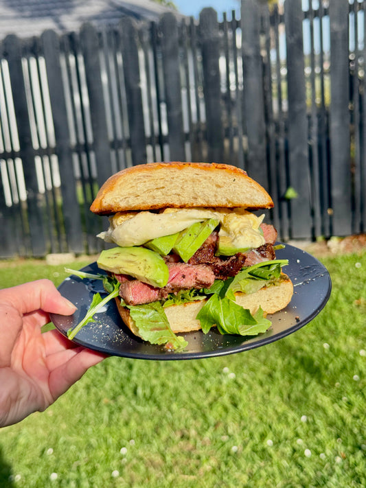 Steak, Pesto & Burrata Sandwich