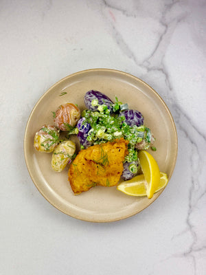 Crumbed Fish w/ Tartare Potato Salad