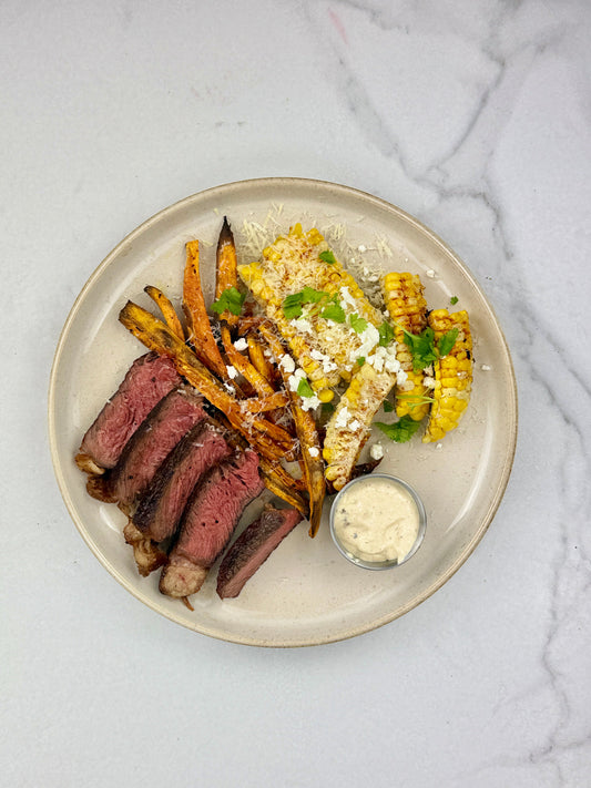 Steak, Kumara Fries & Corn Ribs