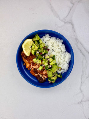 Cajun salmon w/ avocado cucumber salsa