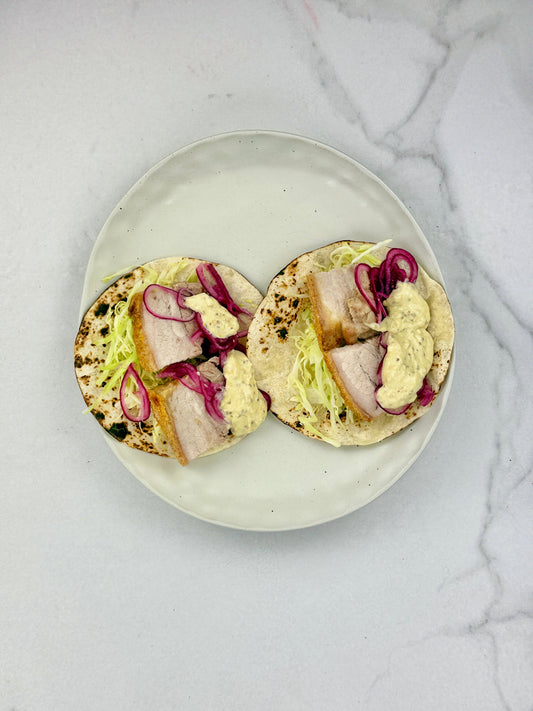 Maple Mustard Pork Belly Tacos
