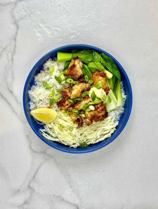 Crispy garlic miso chicken & brothy rice