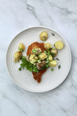 Crispy Pork Cutlets w/ Herby Potato Salad