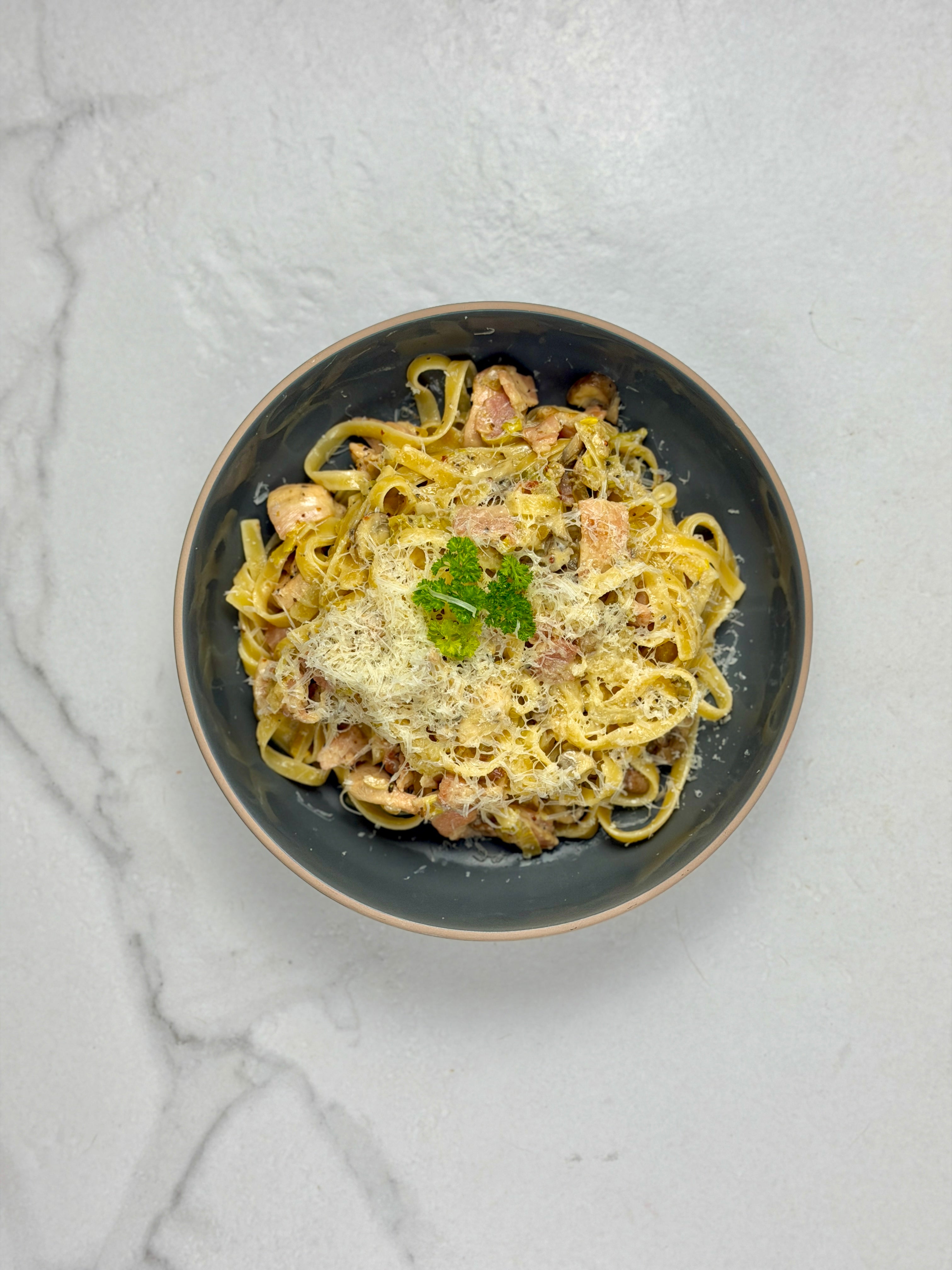 Creamy chicken, bacon & mushroom pasta