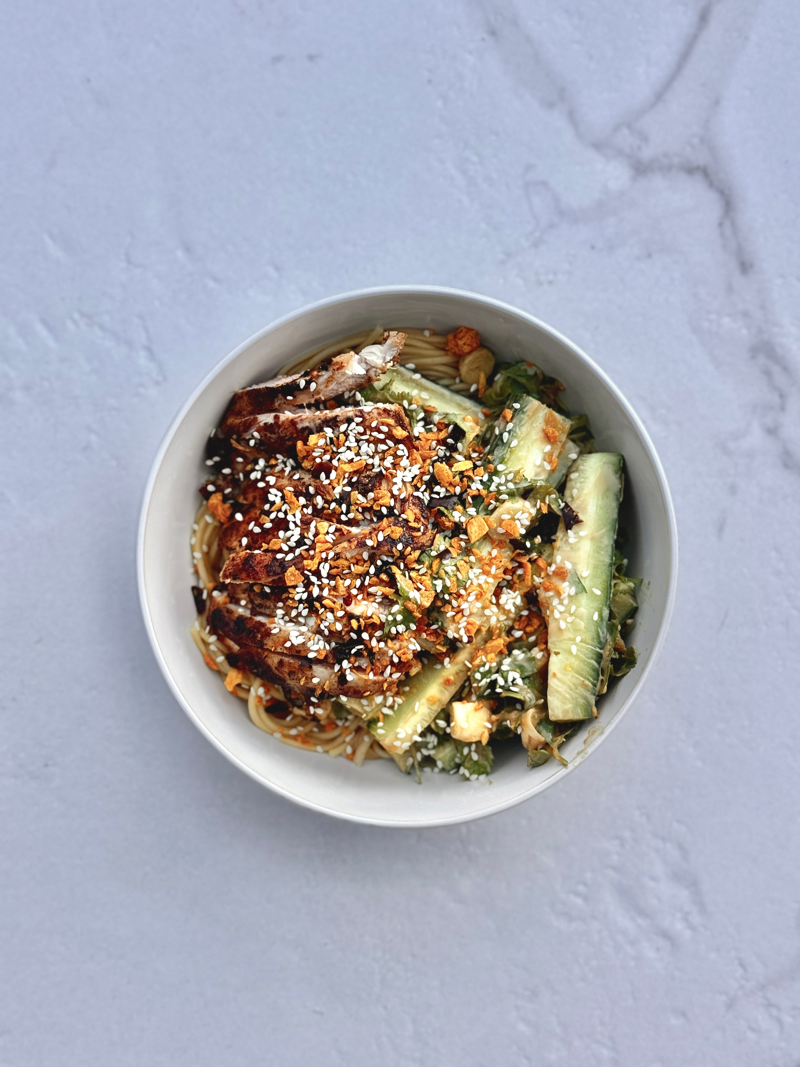 Cucumber & chicken noodle salad