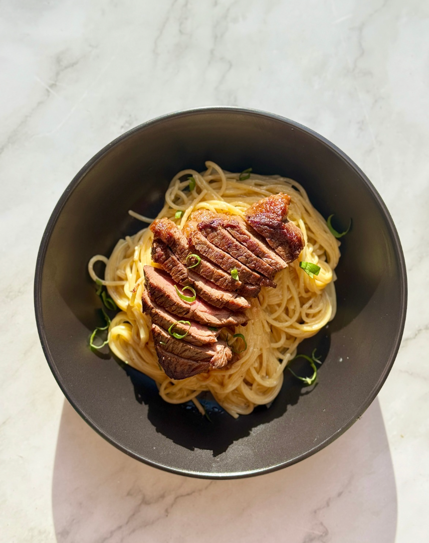 Steak & garlic butter spaghetti