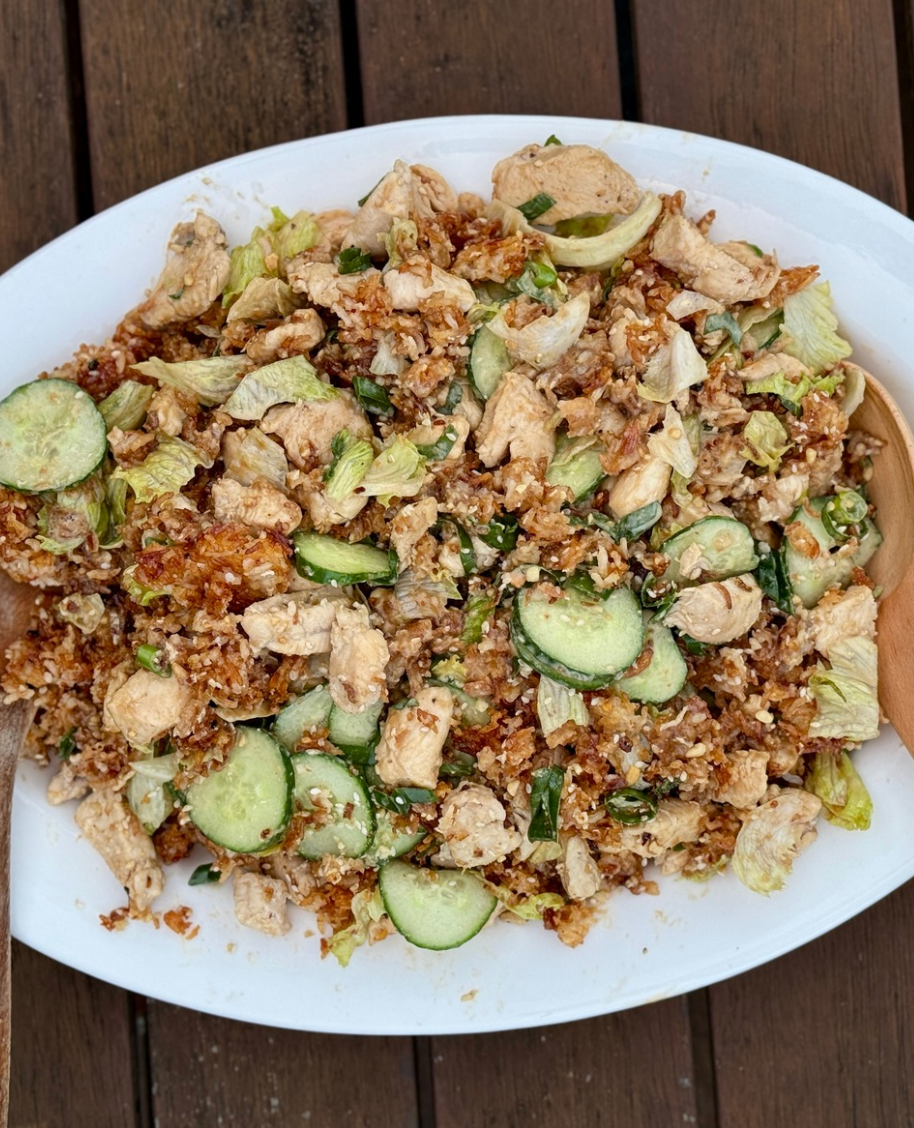 Chicken satay crispy rice salad